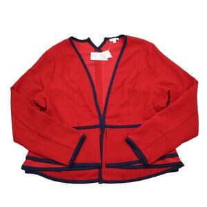 Freshmint Blazer Womens 3XL Red Long Sleeve VNeck Collarless Blazer Blue Trim